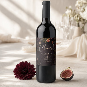 Moody Rooted Romance Dark Botanical Wedding Wine Label
