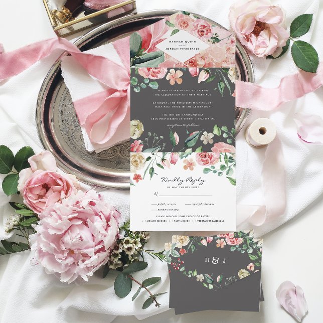 Moody Rose | Romantic Spring Florals Wedding All In One Invitation (Creator Uploaded)