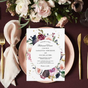 Moody & Rustic Burgundy Floral & Berry Frame Invitation