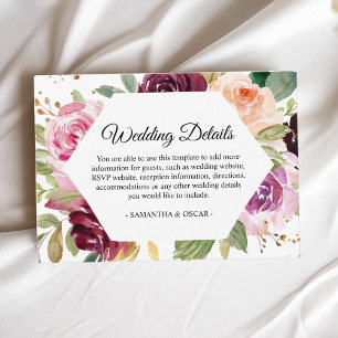 Moody & Rustic Burgundy Watercolor Floral Frame En Enclosure Card