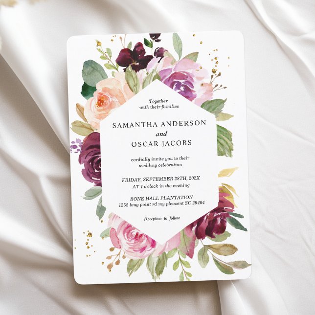 Moody & Rustic Burgundy Watercolor Floral Frame Invitation (Creator Uploaded)