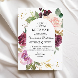 Moody & Rustic Burgundy Watercolor Flowers Frame  Invitation