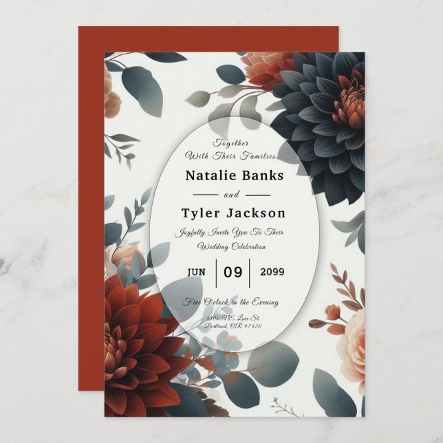 Moody Rustic Fall Florals Wedding Invitation (Front/Back)