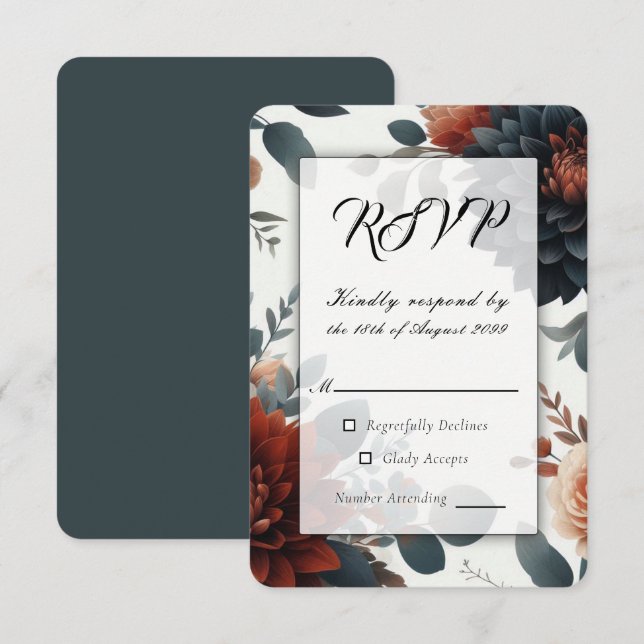Moody Rustic Fall Florals Wedding RSVP Card (Front/Back)
