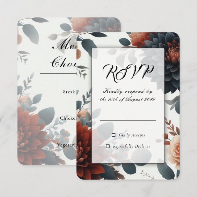 Moody Rustic Fall Florals Wedding RSVP Card (Front/Back)