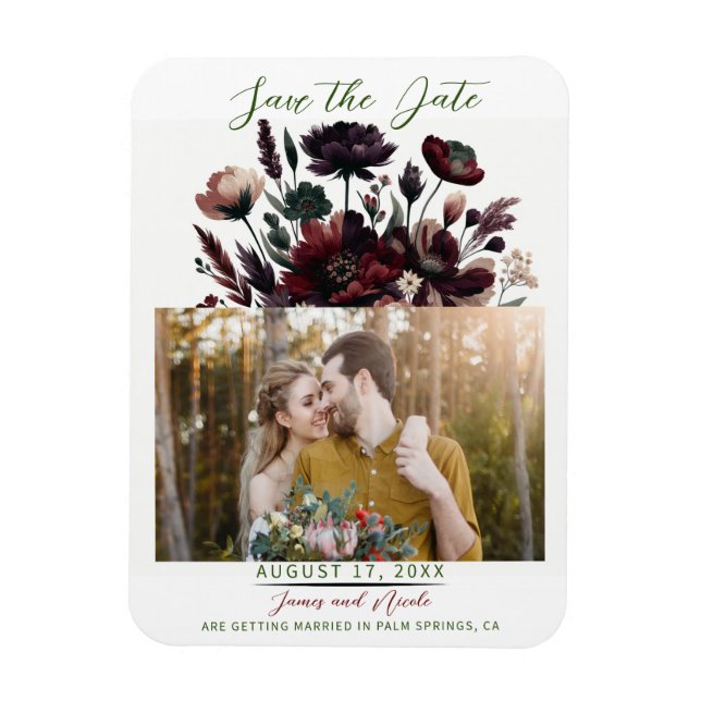 Moody Rustic Garden Florals Bohemian Save the Date Magnet (Vertical)