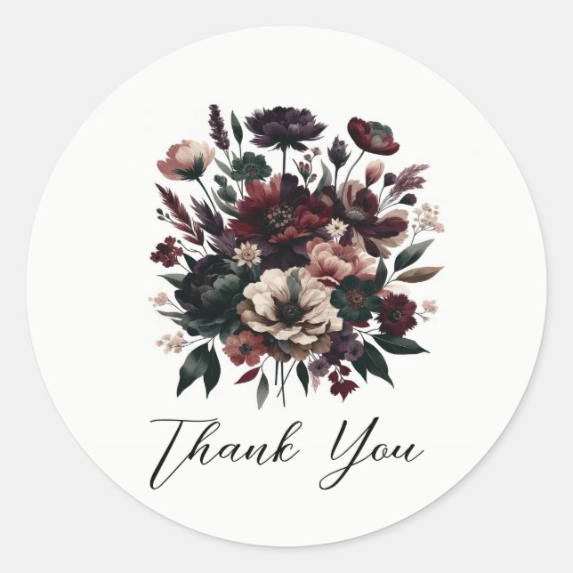 Moody Rustic Garden Florals Bohemian Wedding  Classic Round Sticker (Front)