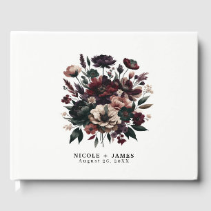 Moody Rustic Garden Florals Bohemian Wedding Guest Book