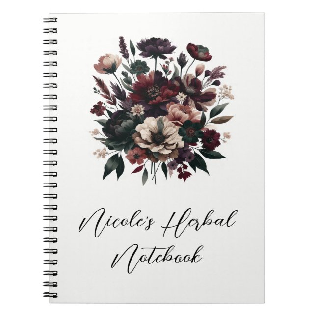 Moody Rustic Garden Florals Bohemian Wedding  Notebook (Front)