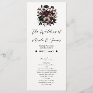Moody Rustic Garden Florals Bohemian Wedding Programme