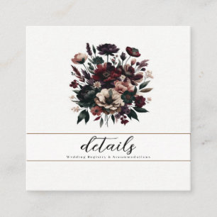 Moody Rustic Garden Florals Bohemian Wedding  Square Business Card