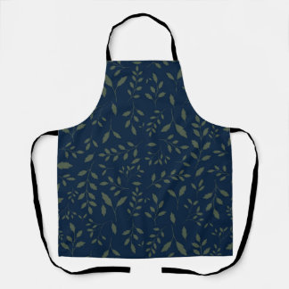 Moody Sage Green Leaves Navy Pattern Apron