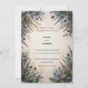 Moody Scottish Thistle Fern Celtic Wedding Invitation