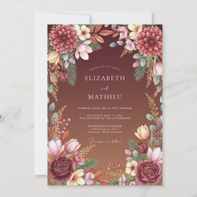Moody Sienna Dahlia Wedding Invitation (Front)