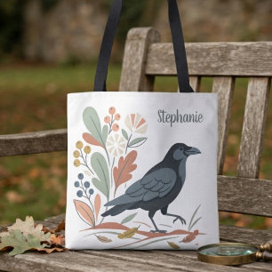 Moody Slate Folk Art Raven Tote Bag