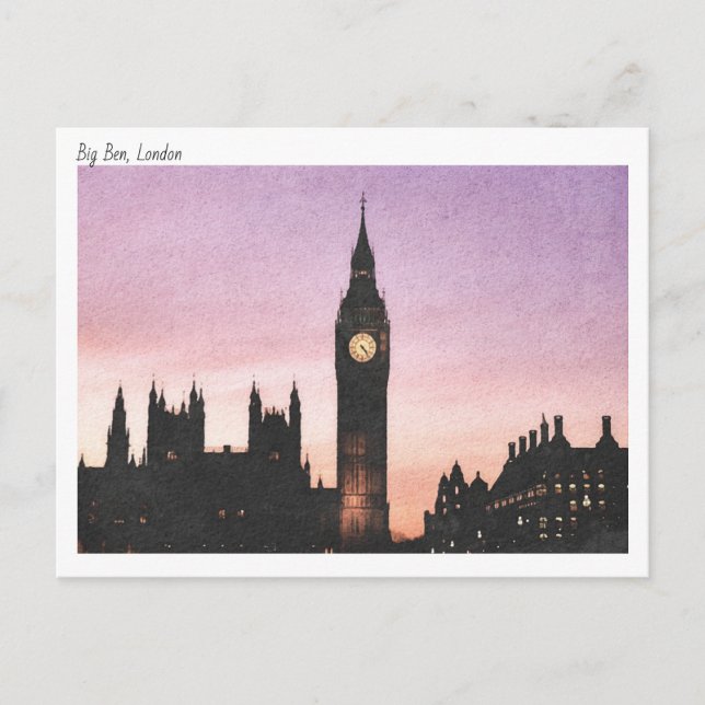 Moody Soft Watercolour Of Big Ben, London Postcard (Front)