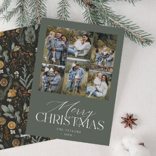 Moody Spruce Green Photo Collage Holiday Card