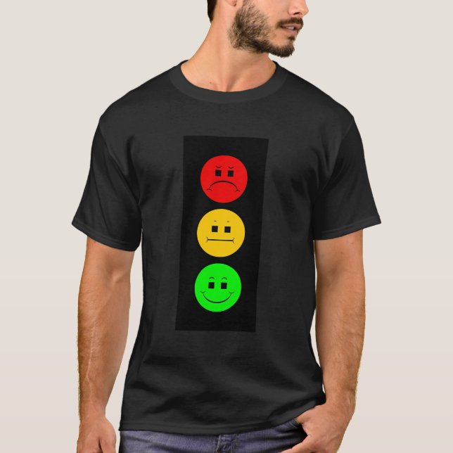 Moody Stoplight Traffic Signal Faces Funny Stop Li T-Shirt (Front)