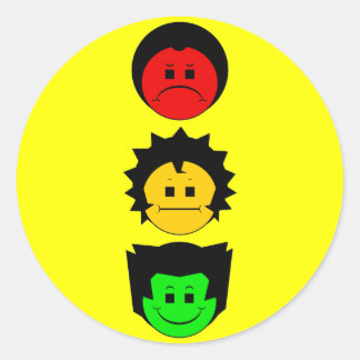Moody Stoplight Trio Vertical Faces Classic Round Sticker