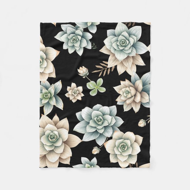 Moody Succulent Rosette Black Botanical Luxury  Fleece Blanket (Front)