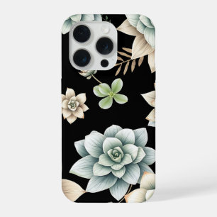 Moody Succulent Rosette Black Botanical Luxury  iPhone 15 Pro Case