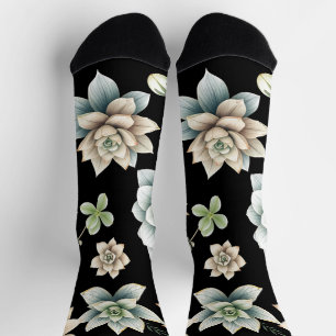 Moody Succulent Rosette Black Botanical Luxury Socks