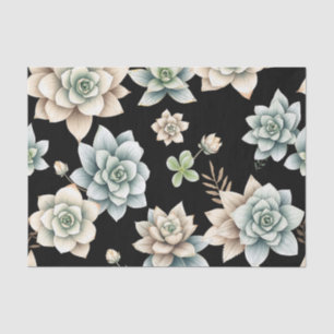 Moody Succulent Rosette Black Botanical Luxury  Tissue Paper