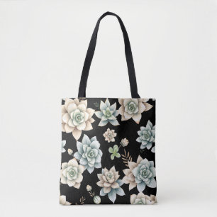 Moody Succulent Rosette Black Botanical Luxury Tote Bag