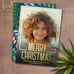 Moody Teal Botanical Merry Christmas Border Photo