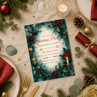 Moody Teal Christmas Party Invitation
