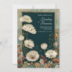 Moody Teal Gilded Astrantia Wedding Invitation