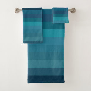Moody Teal & Navy Stripes Bath Towel Set