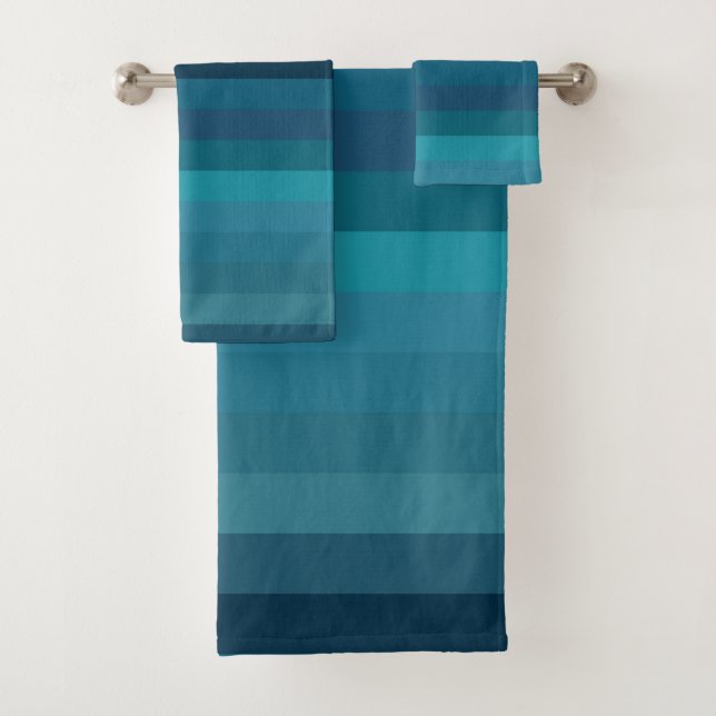 Moody Teal & Navy Stripes Bath Towel Set (Insitu)