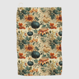 Moody Teal Pumpkin Autumn Floral Vintage Golf Towel
