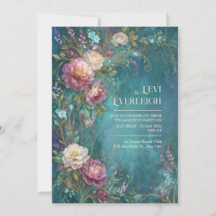 Moody Teal Watercolor Romantic Peony Wedding Invitation