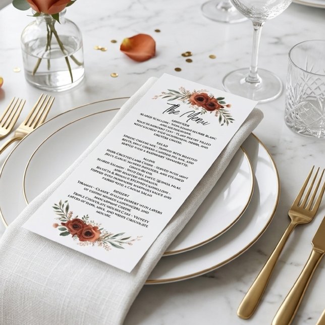 Moody Terracotta Boho Floral menu Fall wedding (Creator Uploaded)