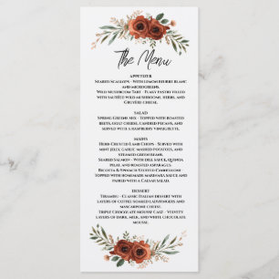 Moody Terracotta Floral Boho Wedding Menu