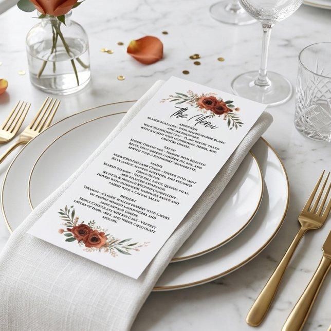 Moody Terracotta Floral Boho Wedding Menu (Creator Uploaded)