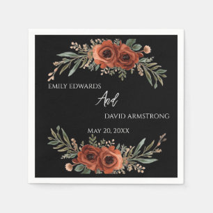 Moody Terracotta Floral Boho Wedding Napkins