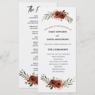 Moody Terracotta Floral Boho Wedding Program