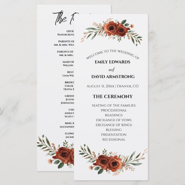 Moody Terracotta Floral Boho Wedding Program (Front/Back)