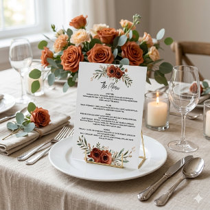 Moody Terracotta Floral Menu, Boho Pedestal Sign