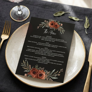 Moody Terracotta Floral Menu, Boho Pedestal Sign