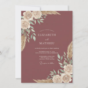 Moody Terracotta Pampas Eucalyptus Wedding Invitation