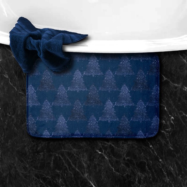 Moody Tree Pattern | Classy Navy Blue Christmas Bath Mat (Creator Uploaded)