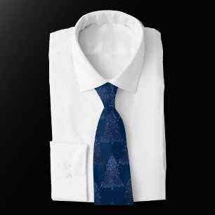 Moody Tree Pattern   Classy Navy Blue Christmas Tie