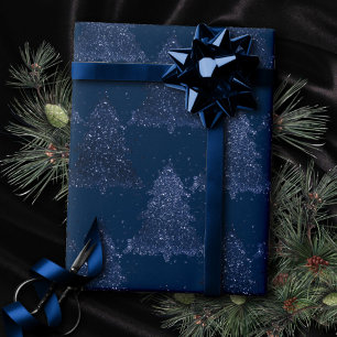 Moody Tree Pattern   Classy Navy Blue Christmas Wrapping Paper