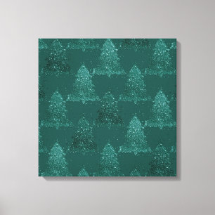 Moody Tree Pattern Dark Midnight Teal Christmas Canvas Print