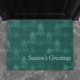 Moody Tree Pattern   Dark Midnight Teal Christmas Doormat
