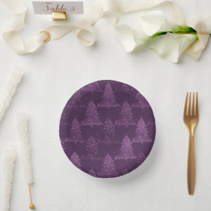 Moody Tree Pattern   Deep Plum Purple Christmas Paper Plate